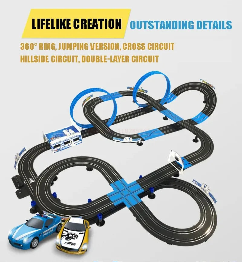 Sonic Storm Elektrische Eisenbahn Track Spielzeug Set Doppel Fernbedienung Auto Racing Track Autorama Schaltung Voiture Spielzeug Für Junge Kinder