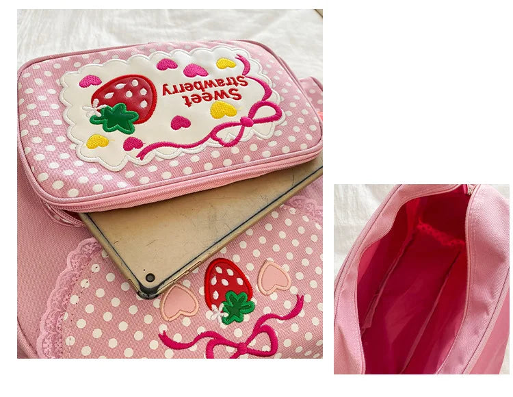 Strawberry Embroidered Backpack