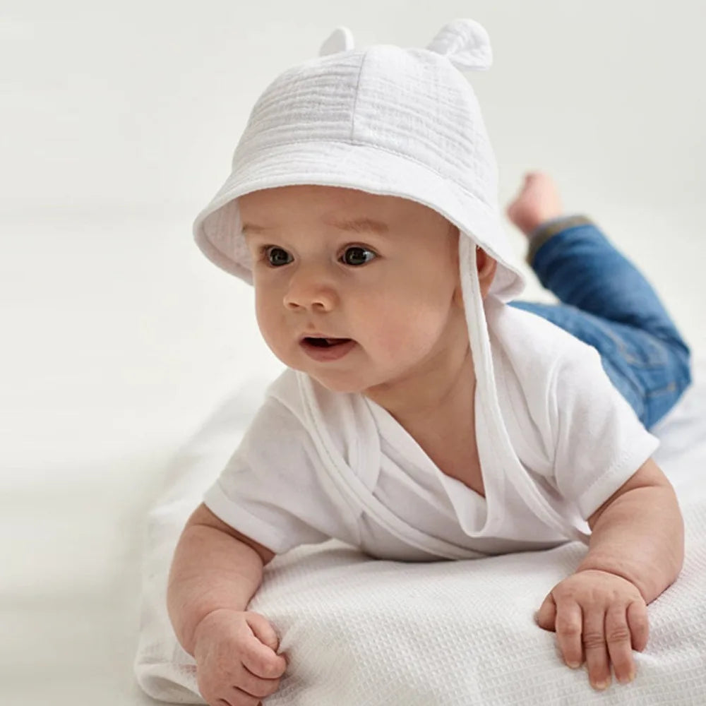 Musselin Baby Sommer Hut Neugeborenen Kappe Baumwolle Baby Sonnenhüte für Mädchen Jungen Säugling Eimer Hut für Kleinkind Zubehör 3-12M