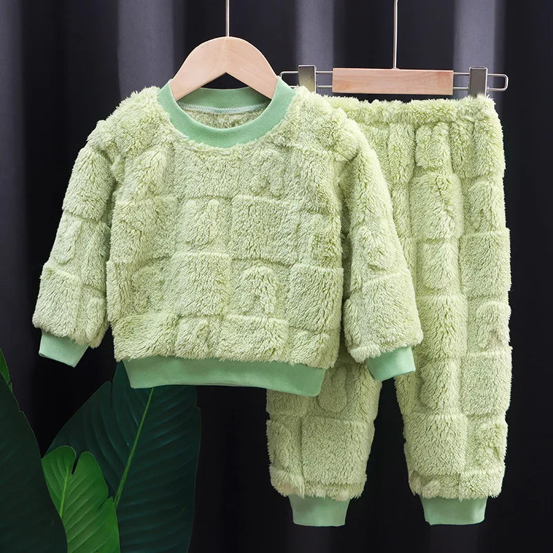 Herbst Winter flansch Nachtwäsche Mädchen Jungen Langarm Hause Kleidung Baby Kind Schlaf Kostüm Tops + Hosen Anzüge 0-5Y
