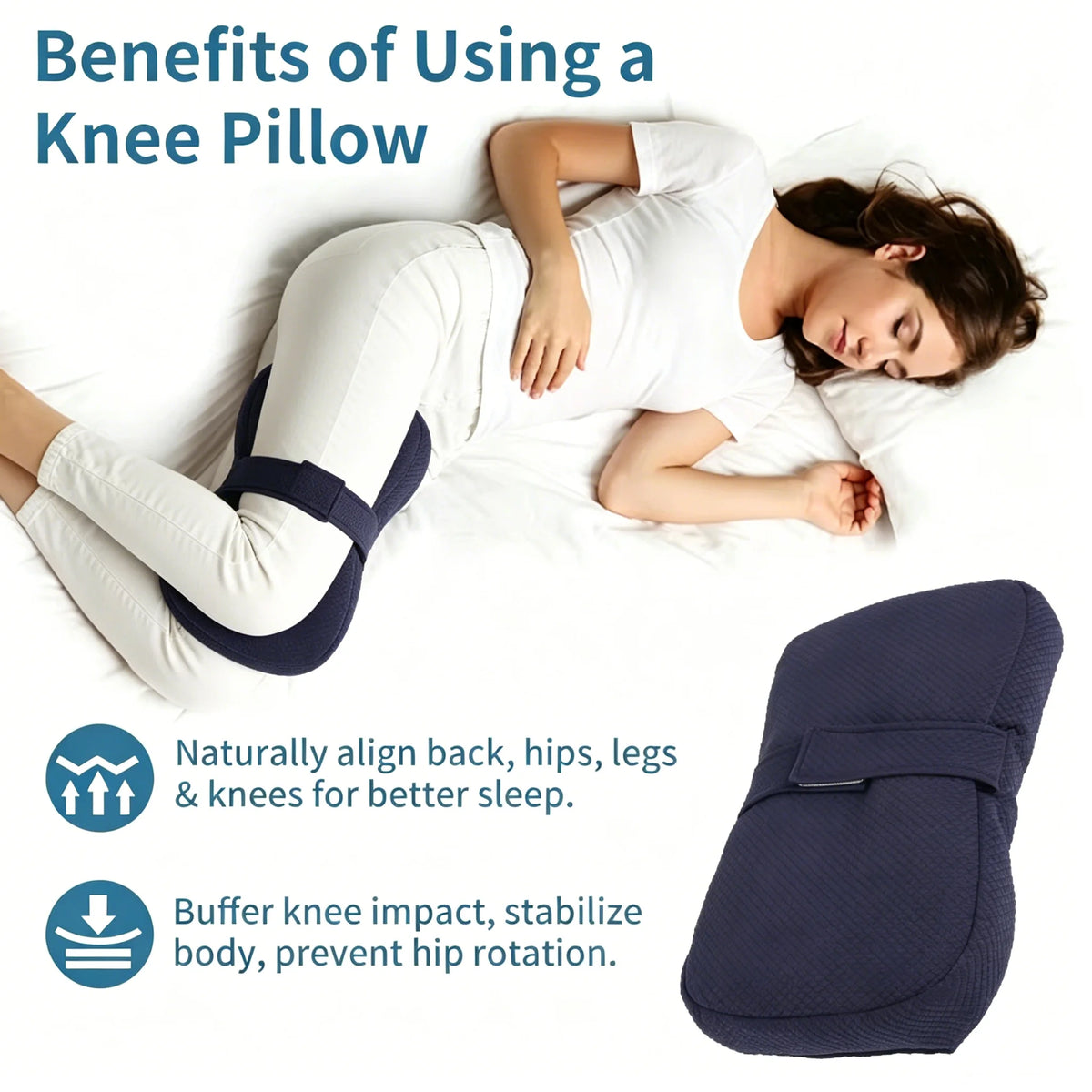 1-Piece Knee Pillow, Ergonomic Side Pillow for Side Sleepers, Back, Legs, Hips, Joints, Pregnancy, Sciatica, Neuralgia, Relief