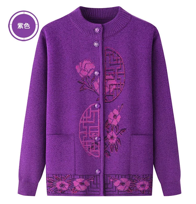 2025 Oma Pullover Frauen Frühling Herbst Pullover Mantel Mutter Strickjacke Für Frau Samt Strickwaren Weibliche Kleidung 5XL 2898