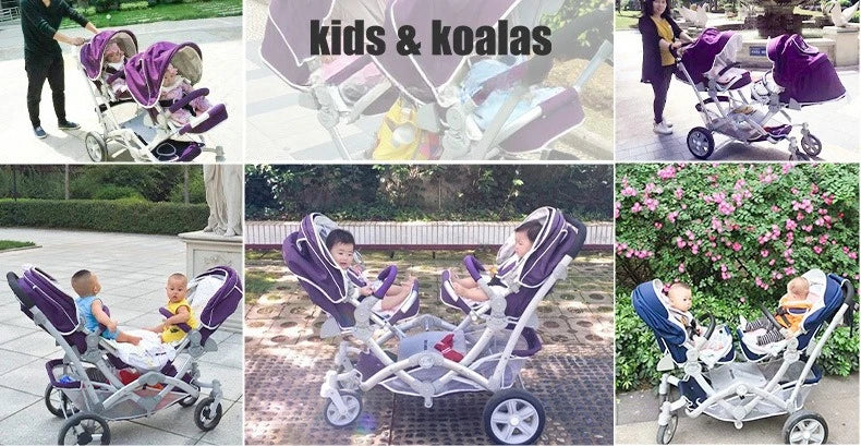 Faltbarer Zwillingskinderwagen, Doppelsitz-Kinderwagen für zwei Babys, stoßdämpfender Zwillingskinderwagen, multifunktional