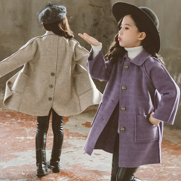 Mädchen Wolle warme Mäntel Kinder Herbst Winter lässige Oberbekleidung Kinder feste Farbe Mode Jacke Teen Turndown Kragen Kleidung