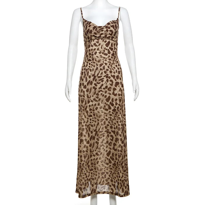 Vintage Leopard Print Sexy Cami Kleid Frauen V-ausschnitt Ärmelloses Party Kleid Mode 2024, Sommer Streetwear Kleid