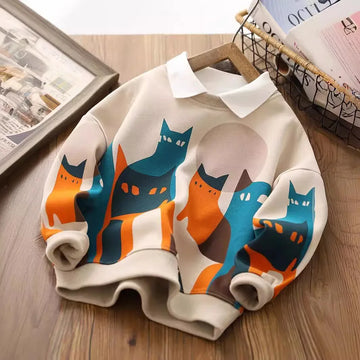 Herbst Winter Kinder Mädchen Jungen Baumwolle T-Shirt warme Outwear schöne Druck Katze Langarm Teenager Hoodie Sweatshirts 5 bis 12 Jahre