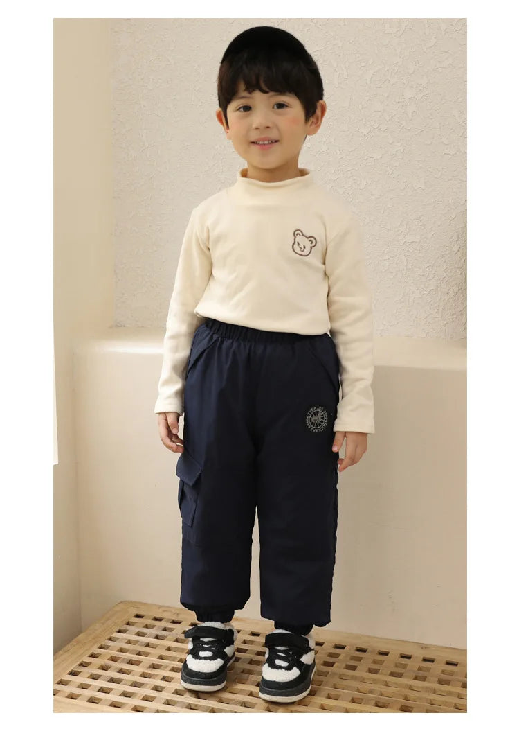 Kinder-Daunenhosen Herbst Winter Jungen Mädchen Einfarbige Dicke Warme Winddichte Hosen Für 4-12-Jährige Teenager Kinder Baumwoll-Schneehosen