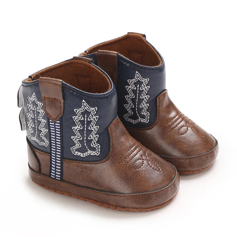 Winterstiefel für Babys, Jungen und Mädchen, 0–12 Monate, Western-Denim, Lauflernschuhe, warm, lässig, modisch