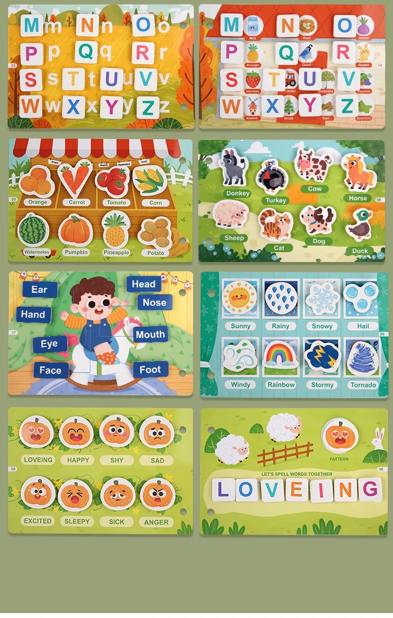 Neue Montessori-Szenenaufkleber für Kinder, DIY-Hand-on-Puzzle, wiederverwendbare Bücher, Cartoon-Lernkognitionsspielzeug für Kinder, Geschenk