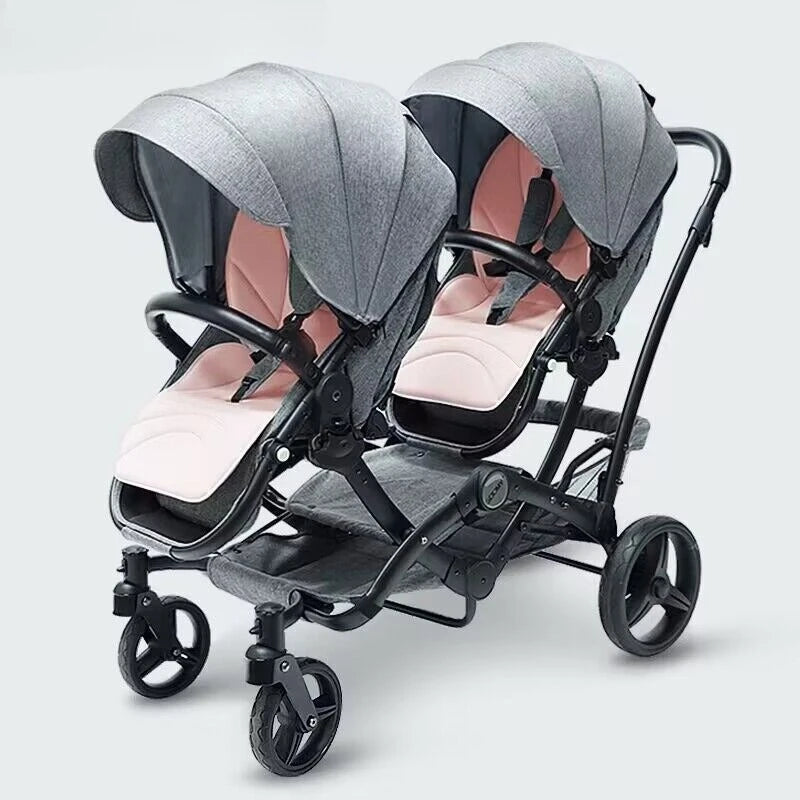 Faltbarer Zwillingskinderwagen, Doppelsitz-Kinderwagen für zwei Babys, stoßdämpfender Zwillingskinderwagen, multifunktional