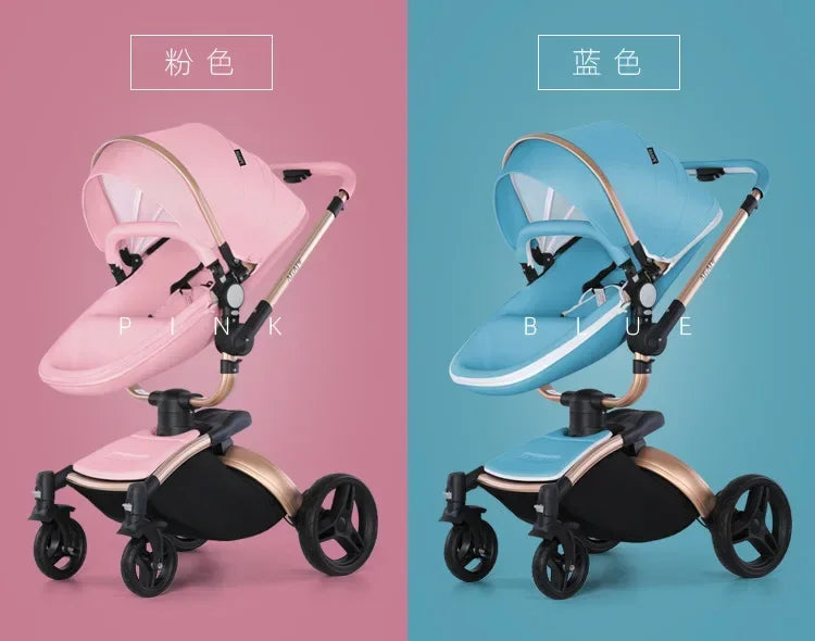 Kinderwagen 3in1 mit abnehmbarem Korb im Autositz. Hochformatige Eierschale aus PU-Leder, Babywagen, Luxuswagen für Babyautos