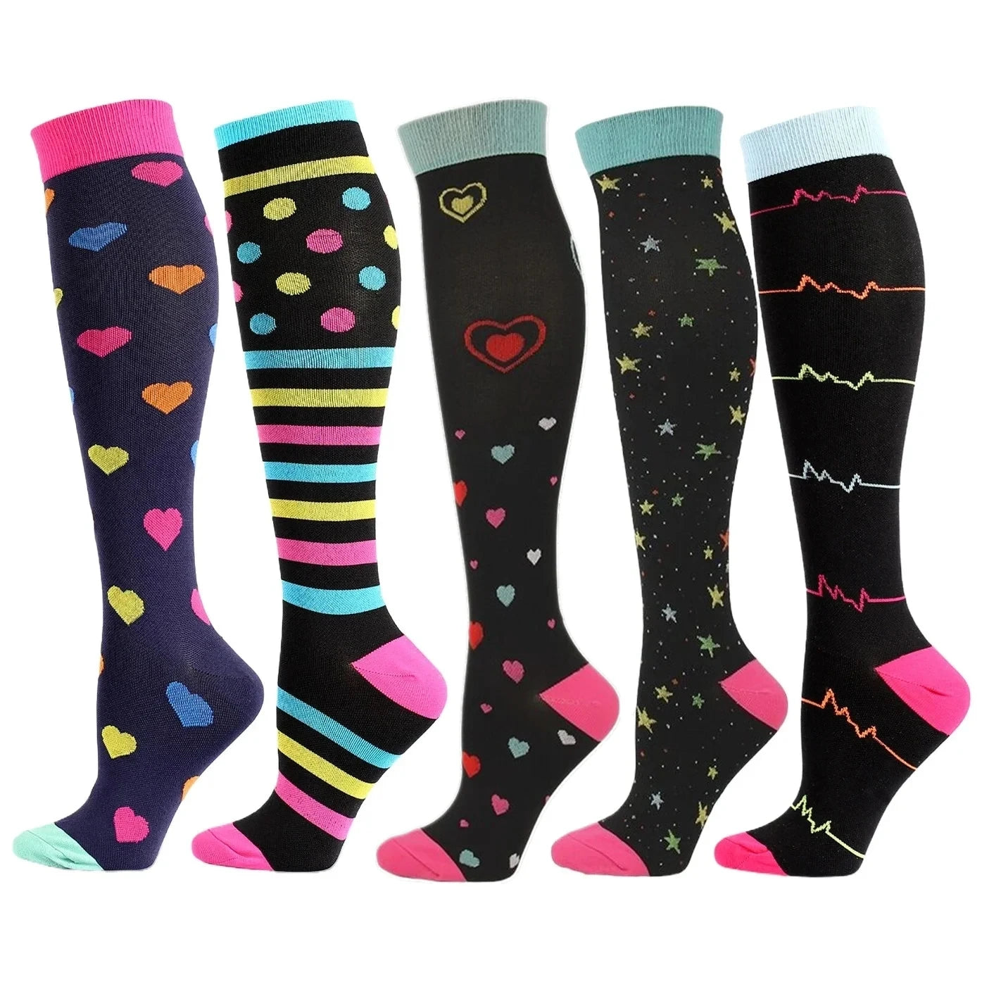5 Paar Kompressionssocken für Damen, Wandern, Laufen, elastische Socken, Sportsocken, Flug, Schwangerschaft, geschwollene Krampfadern, Marathon-Socken