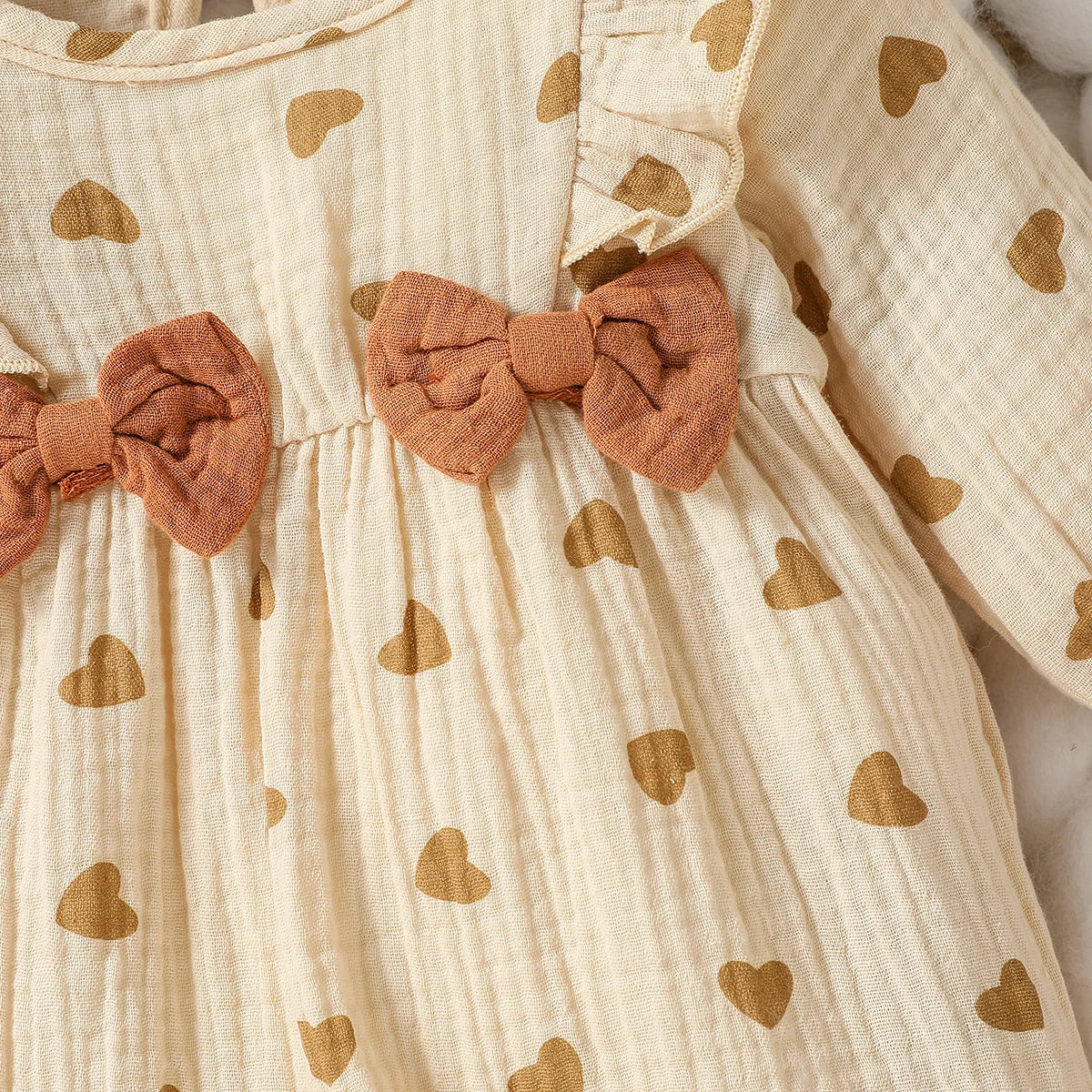 Baby Mädchen Sommer Langarm Druck Liebe mit Schleife für lässigen täglichen Baumwolloverall