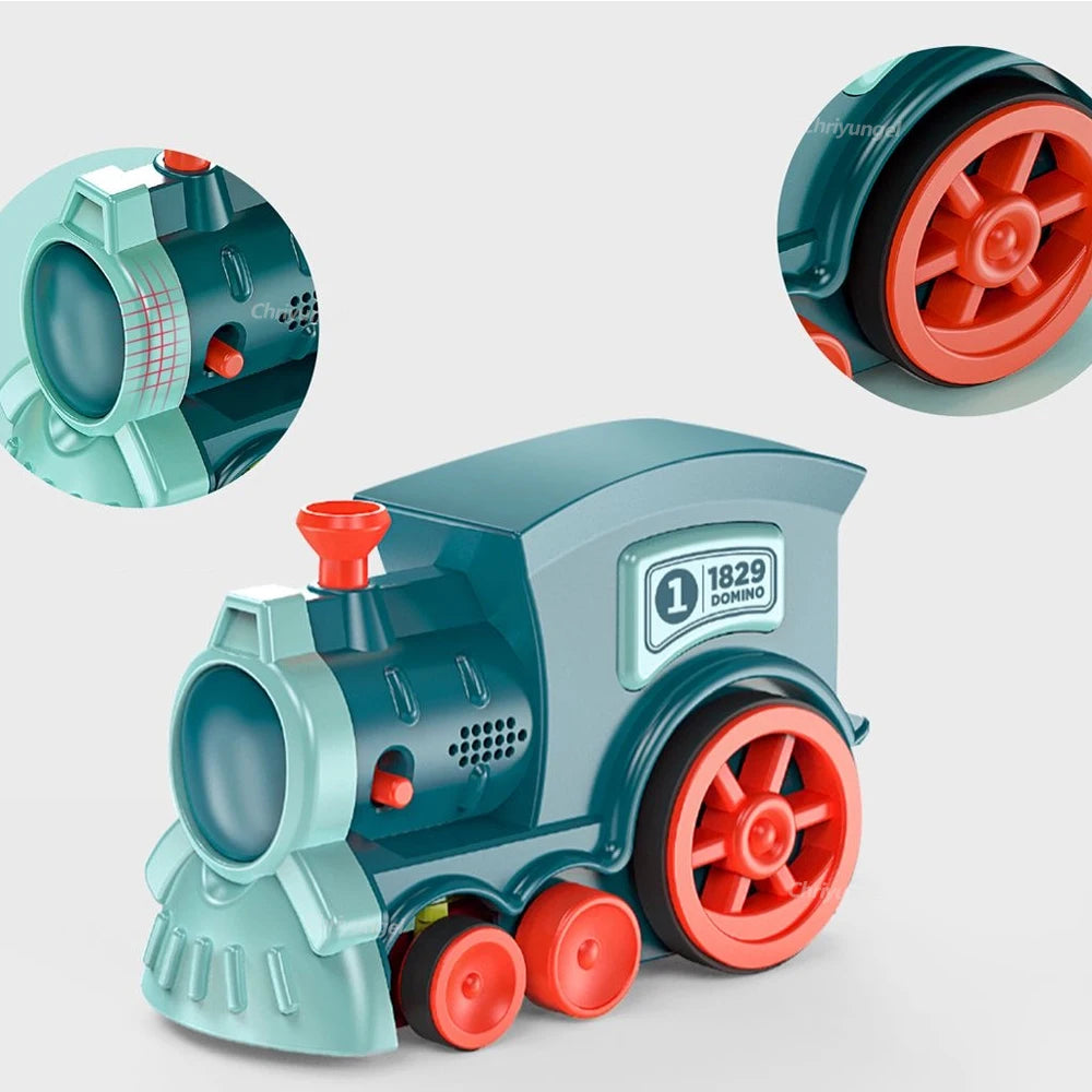 Domino-Zug für Kinder, automatisches Verleggen von Elektroautos, buntes Dominosteinen-Set, Ziegelblöcke, Kits, Spiele, Lernspielzeug, Geschenk für Mädchen und Jungen