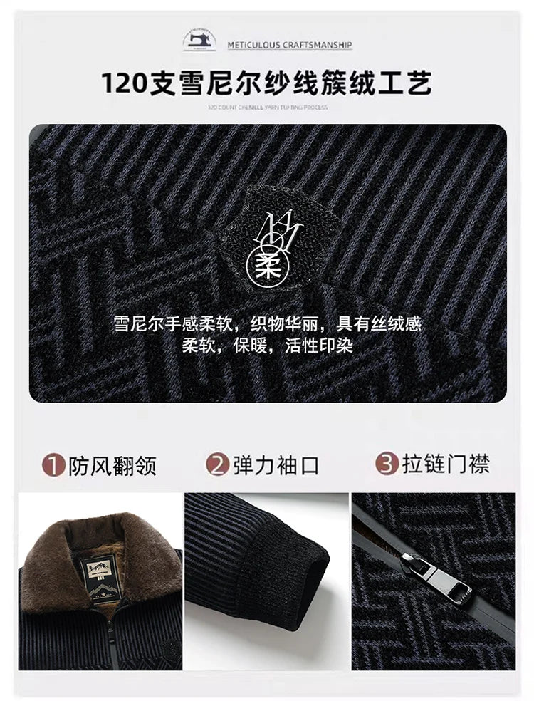 2025, Herren-Jacke aus Wollmischung, Herren-Plüsch-verdickte Chenille-Baumwollkleidung, Papa-Kleidung, warmer Opa-Baumwollmantel