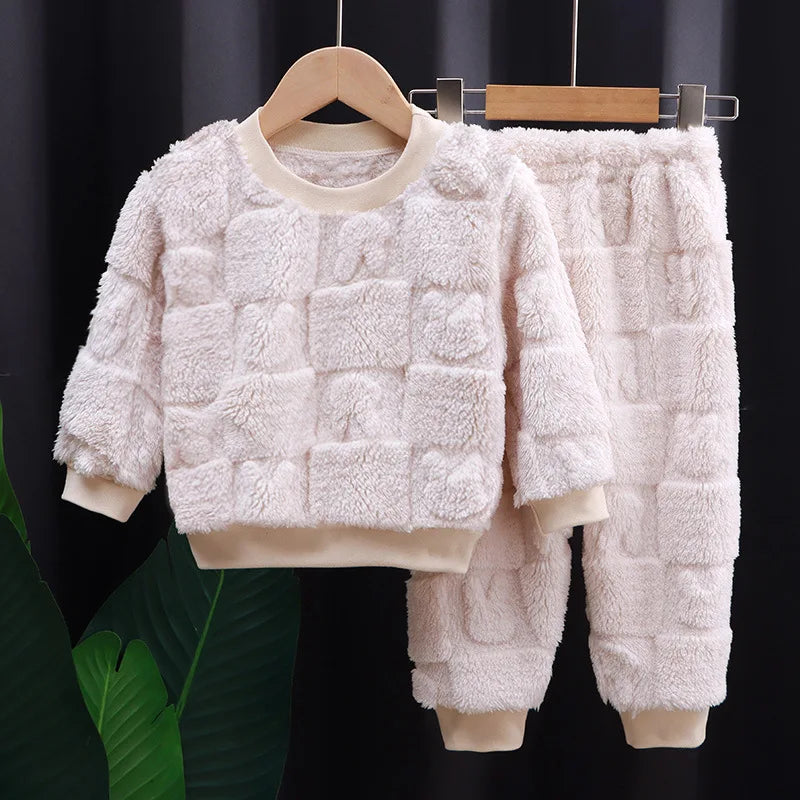 Herbst Winter flansch Nachtwäsche Mädchen Jungen Langarm Hause Kleidung Baby Kind Schlaf Kostüm Tops + Hosen Anzüge 0-5Y