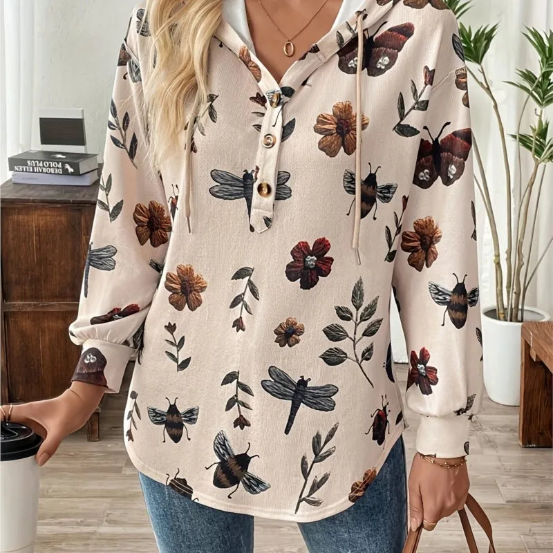 Modische Mit Kapuze Zipper Gedruckt Sweatshirt Frauen Lange ärmeln Lose Vielseitig Herbst Und Winter Pullover Herbst Damen Kleidung