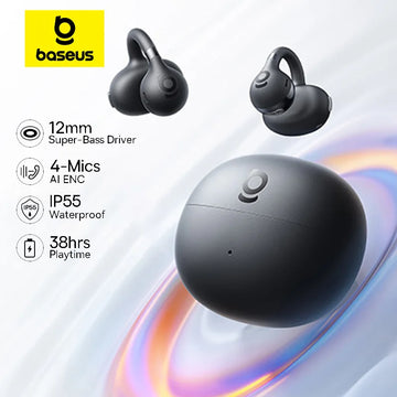 Baseus BC1 Ohrclip-Ohrhörer, kabellose Open-Ear-Kopfhörer, Bluetooth 6.0, Clip-on-Sportkopfhörer, 4 Mikrofone, Super-Bass, IP55, Ohrhörer