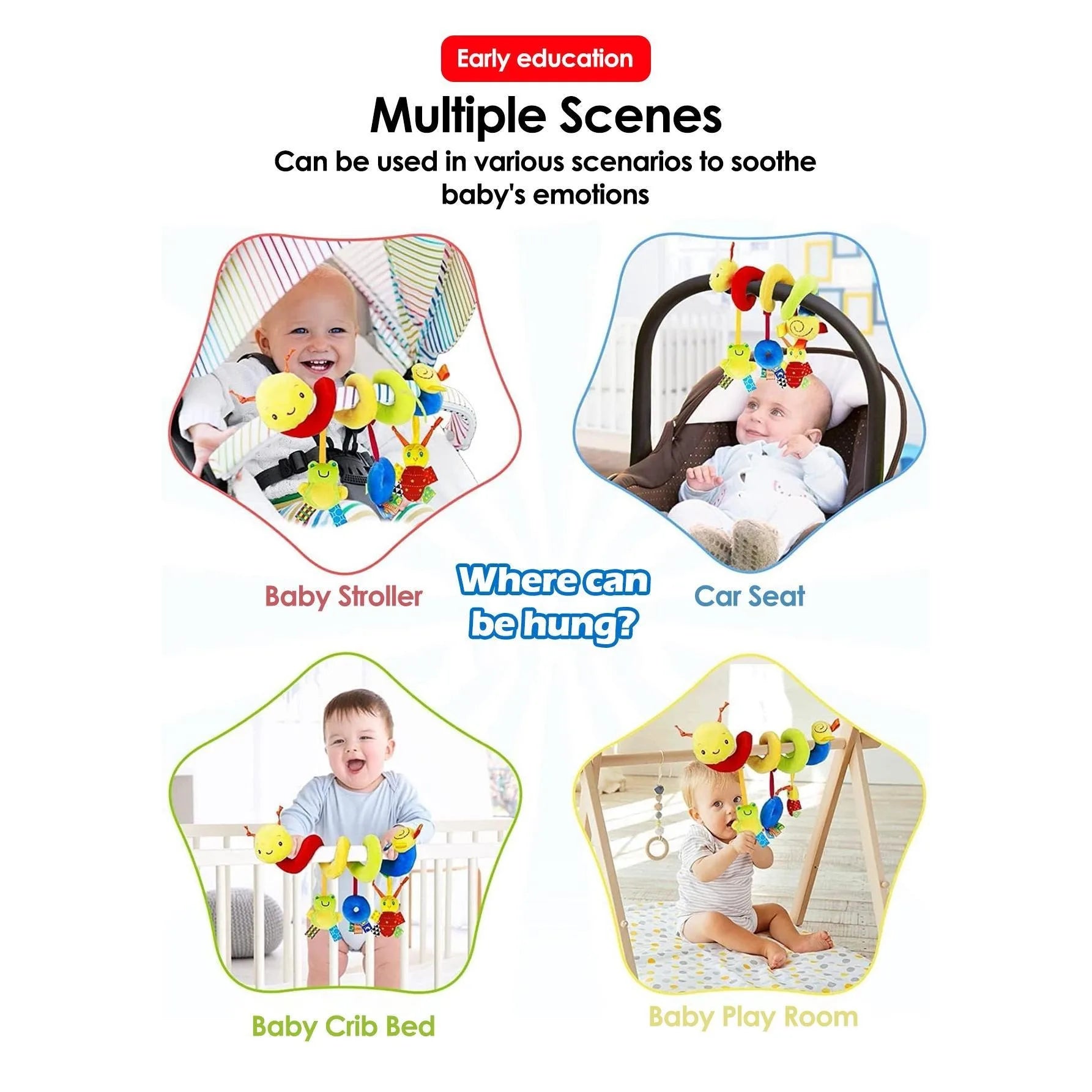 Autositzspielzeug für Babys, Spiral-Aktivitätsspielzeug, hängende Rassel, Plüschspielzeug zum Aufhängen am Kinderwagen, sensorisches Spielzeug für Neugeborene, Geschenk für Neugeborene