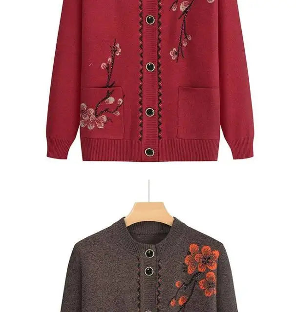 Oma Strickjacke Mittleren Alters und Ältere Frauen Pullover Mantel Frühling Herbst Warme Lange Ärmel Stricken Tops Mutter Geladen