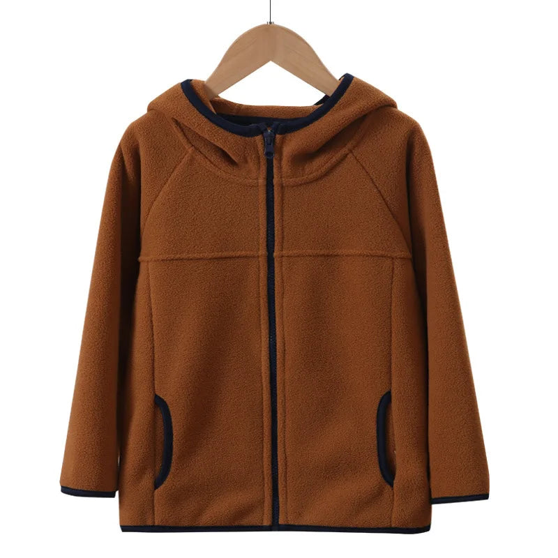 Kinder-Fleecejacke, Herbst und Winter, lässig, warm, für Teenager, Jungen und Mädchen, mit Kapuze, Oberbekleidung, antistatisch, winddicht, gemütlich, Kinderoberteile