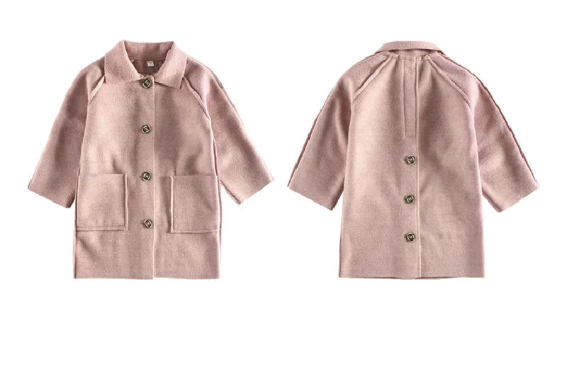 Winter Kinder Tweed Mäntel Herbst Mädchen Warme England Stil Mid-Länge Jacken Teen Mode Oberbekleidung Kind 5-12 Jahre alt