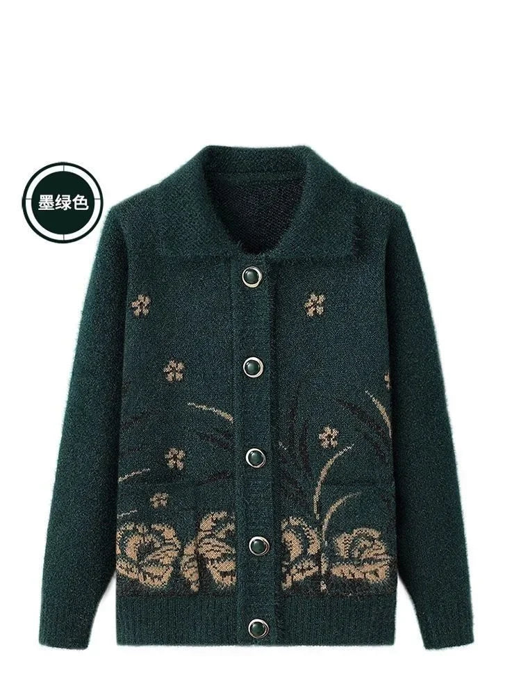Mittelalterliche Mutter Strickjacke Pullover Mäntel Frühling Herbst Damen Langarm Strickwaren Oberteile 60-70 Jahre alte Oma Kleidung KX16