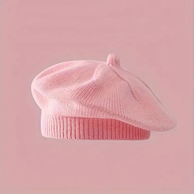 Blume Baby Baskenmütze Hut Winter Warme Gestrickte Beanie Cap für Kleinkind Mädchen Koreanische Kleinkind Prinzessin Künstler Einfarbig Maler Kappen