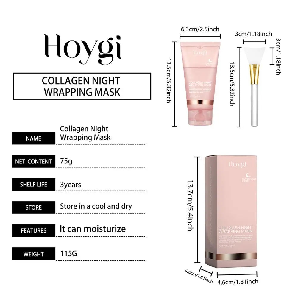 Collagen Overnight Wrapping Peel Off Gesichtsmaske, koreanische Collagen Night Wrapping Mask spendet tief Feuchtigkeit, Nachtpflegemaske, Creme, 75 ml
