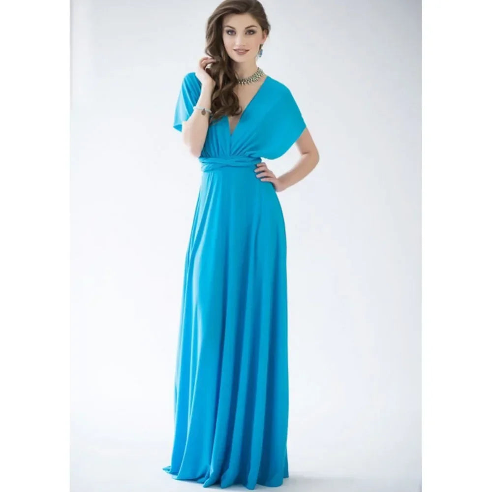 Mode Multi-getragen V-ausschnitt Vestidos De Fiesta Frauen Lange Kleid Sexy Geschnallt Dame Sommer Maxi Kleid