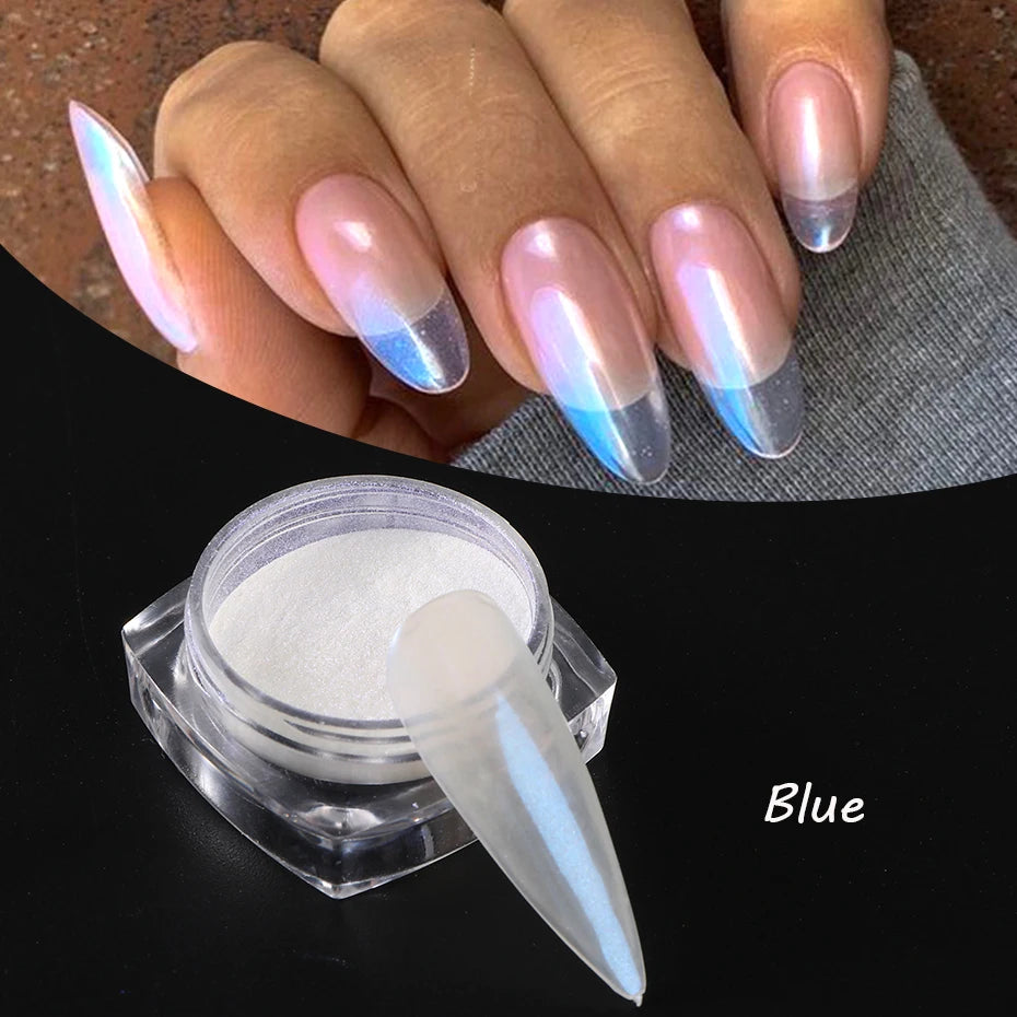 Moonlight Pearl White Nails Glitter Dust Chrome Aurora White Rubbing on Powder Shell Mirror Pigment Nail Art Supplies Dekoration