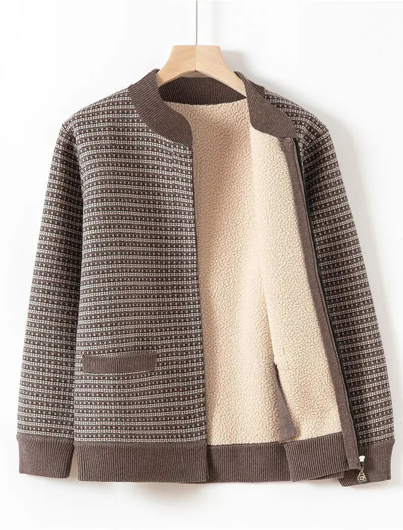 Oma Mantel Mutter Warm Top Samt Reißverschluss Strickjacke