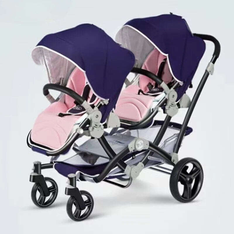 Faltbarer Zwillingskinderwagen, Doppelsitz-Kinderwagen für zwei Babys, stoßdämpfender Zwillingskinderwagen, multifunktional