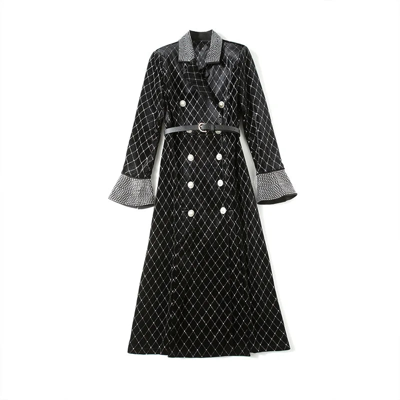 Frauen neue zweireihige kleid bohrer perle samt graben mantel herbst kaminsims damen