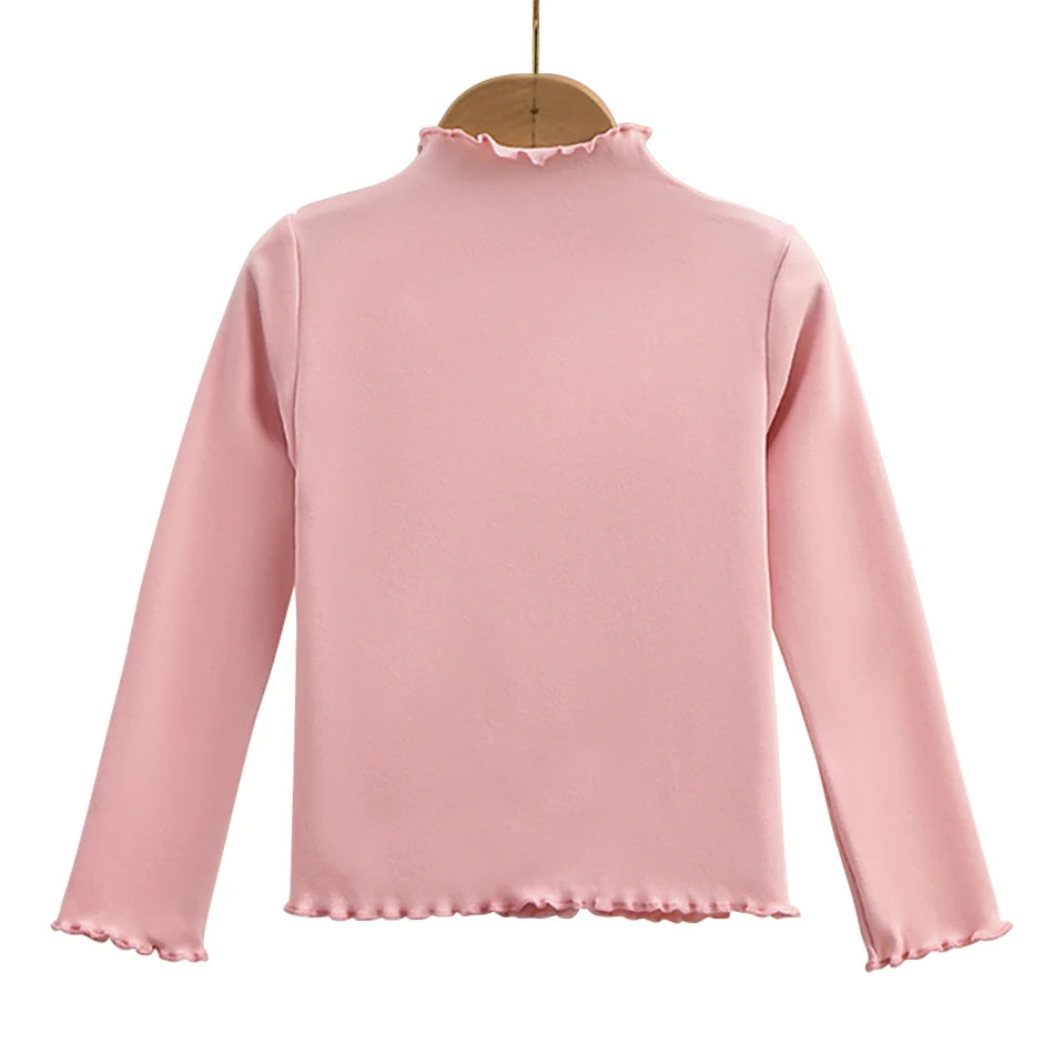 Kinder Kleidung Neue Mädchen Basis Shirt Für Herbst und Winter Kinder Trendy Schwarz Pilz Rand Einfarbig Lange Ärmeln T-shirt
