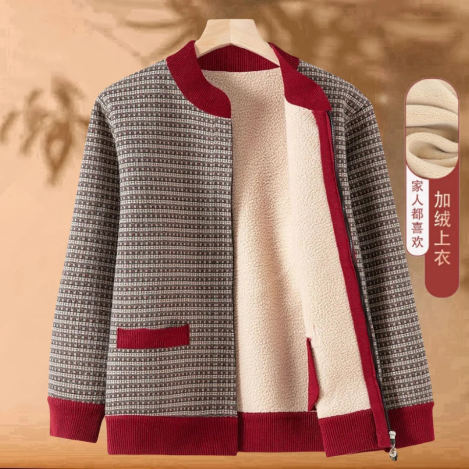 Oma Mantel Mutter Warm Top Samt Reißverschluss Strickjacke