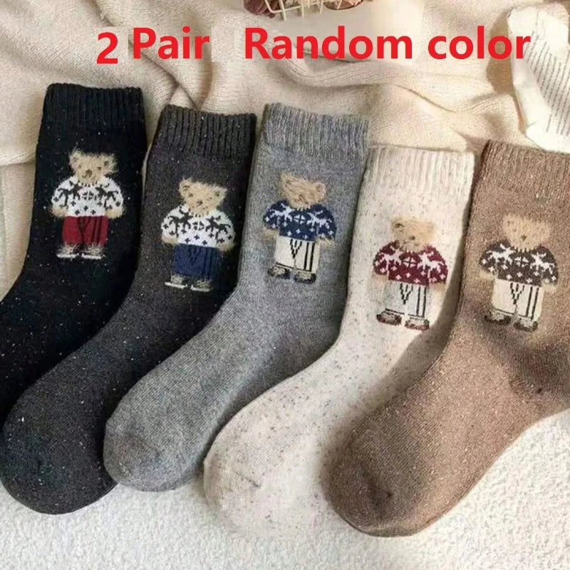 2/3/5 Paar Mädchensocken mit schönen Cartoon Bears, Autumn-Winter thick, warm Wollstocken
