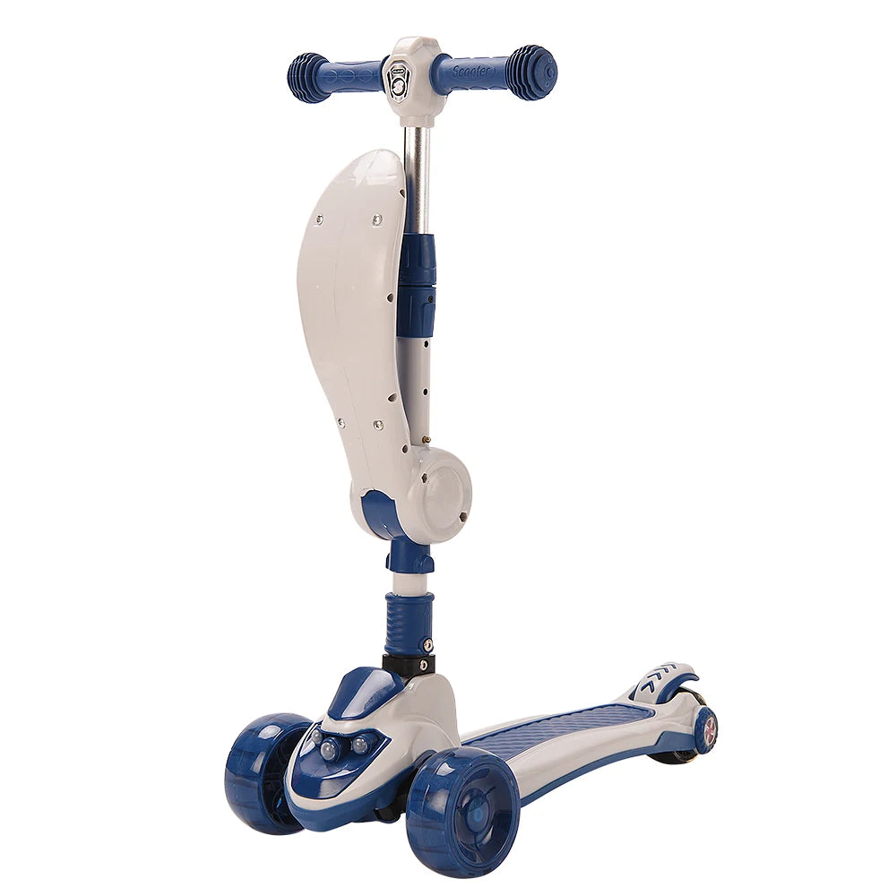 3-1 faltbarer 3-Rad-Rücksitz-Klapprad mit verstellbarem Sitz, LED-Lichträder, 3 Höhenverstellbar, maximale Belastung für Jungen und Mädchen ab 2 Jahren, Blau