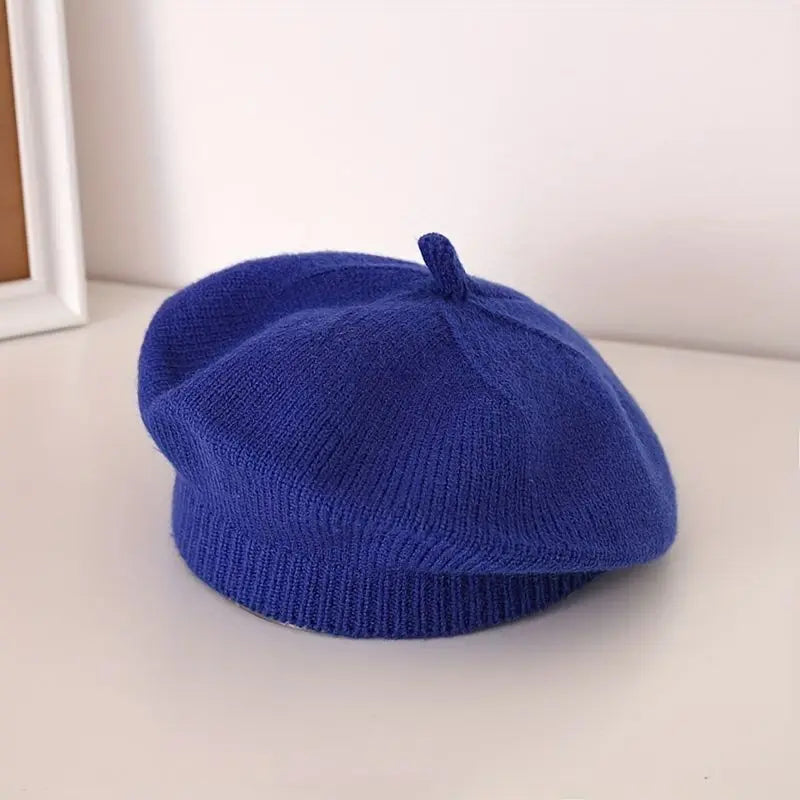Blume Baby Baskenmütze Hut Winter Warme Gestrickte Beanie Cap für Kleinkind Mädchen Koreanische Kleinkind Prinzessin Künstler Einfarbig Maler Kappen
