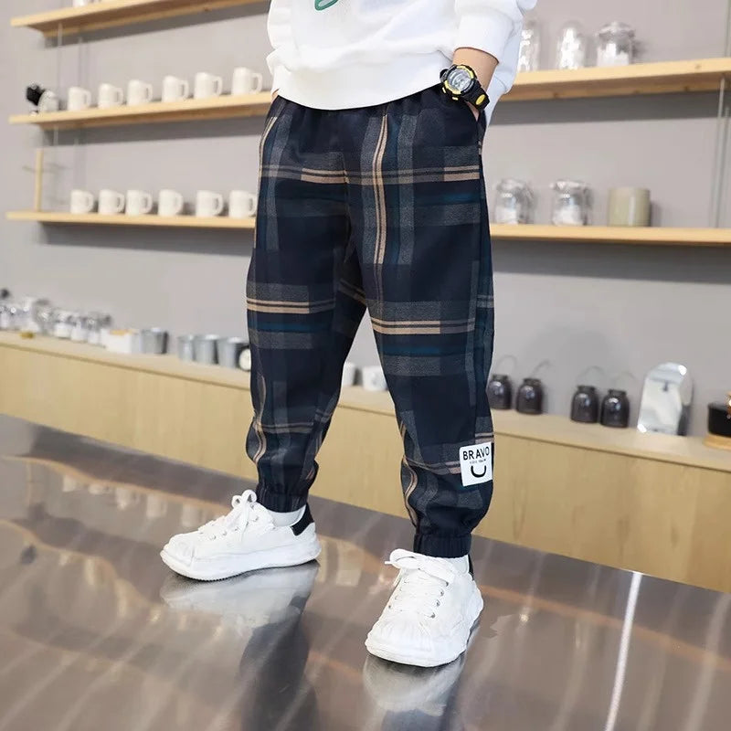 Jungen Dicke Plaid Hosen Frühling Herbst Mädchen Plus Samt Warme Kordelzug Kinder Trend Hosen Mode Teen Sport Casual Hosen 4-12Y