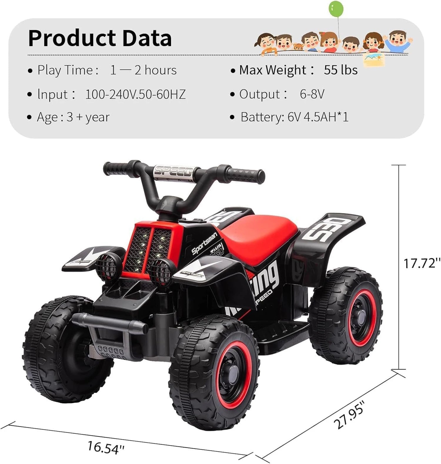 Elektrisches Quad für Kinder, 6-V-Aufsitzwagen mit LED-Leuchten und Musik, Hupe, Ein-Knopf-Start, 1,8 km/h, Mini-ATV ab 3 Jahren