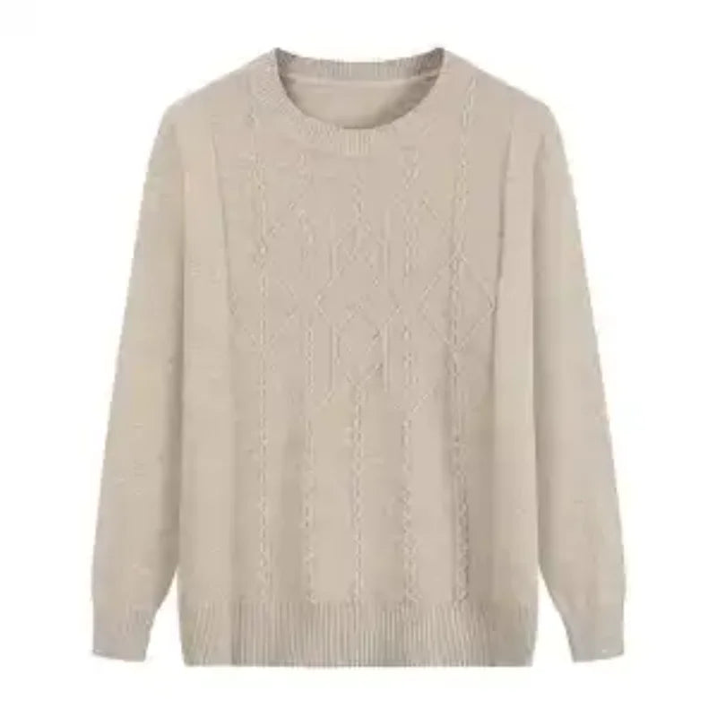 Rundhalspullover mit Zopfmuster für Frauen mittleren Alters und Senioren, für Mutter und Großmutter, Frühling, Herbst, Winter, Lässiger Basis-Pullover