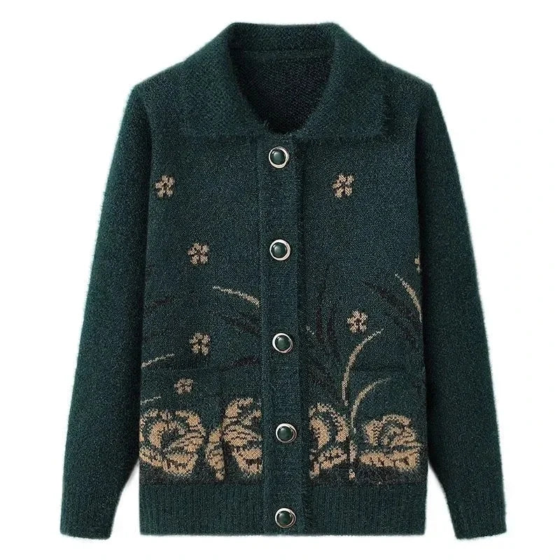 Mittelalterliche Mutter Strickjacke Pullover Mäntel Frühling Herbst Damen Langarm Strickwaren Oberteile 60-70 Jahre alte Oma Kleidung KX16