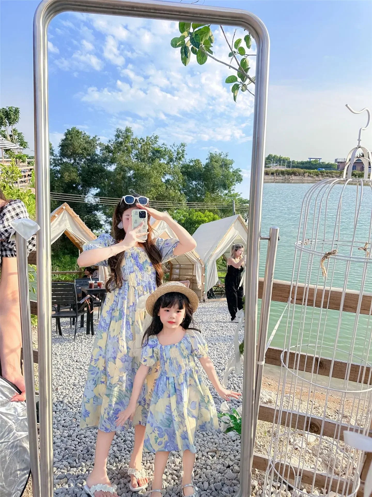 Urlaub Look Familie passende Kleidung Urlaub Mutter Tochter Mädchen Kittel Kleid Papa Sohn Blumen hemden Schwester Bruder Zwillinge Kleidung
