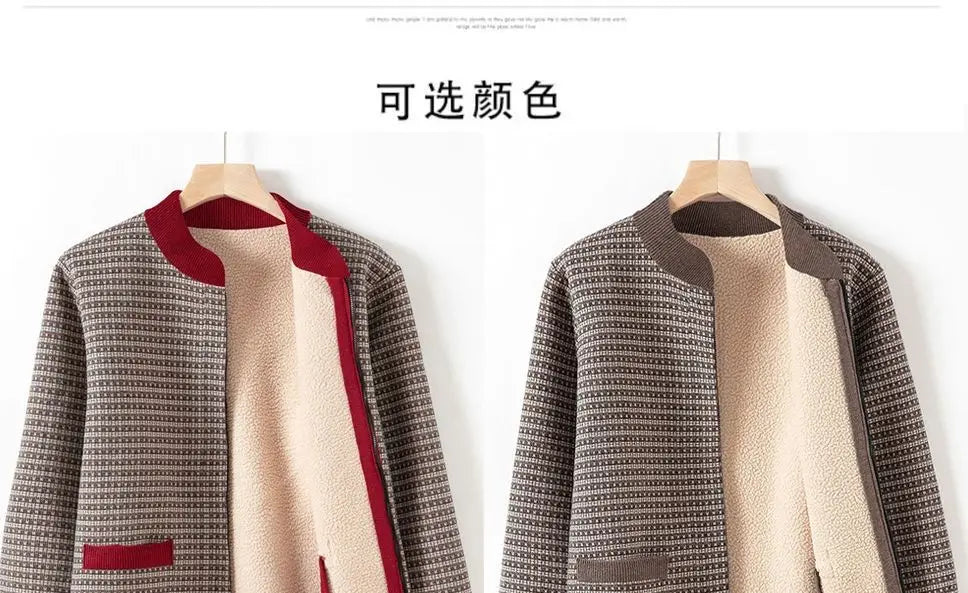 Oma Mantel Mutter Warm Top Samt Reißverschluss Strickjacke