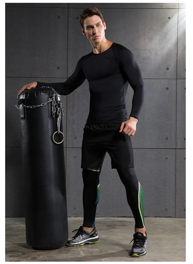 Kompressions-Laufshirt für Herren, schnell trocknend, langärmelig, Sportbekleidung für Herren, Fitness-T-Shirt, Training, Workout, Muskel-Top