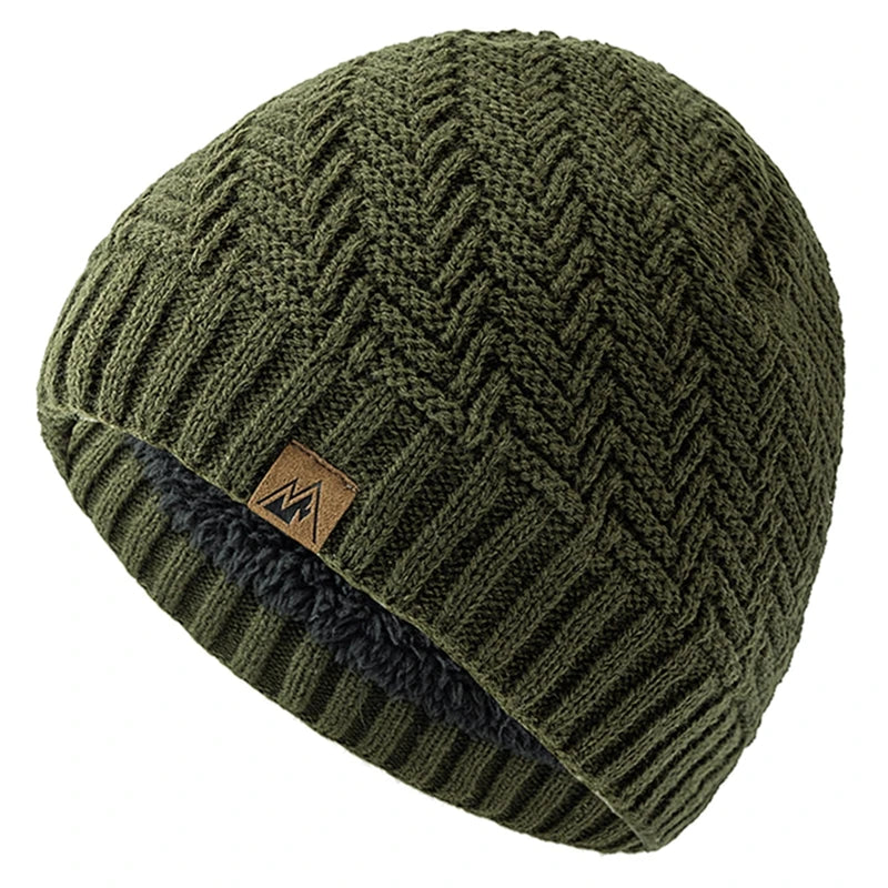 Unisex Peak Labal Wintermützen, modische Strickmützen für Männer und Frauen, Beanie-Mütze, Outdoor-Plüschfell, gefüttert, warme Sportmützen