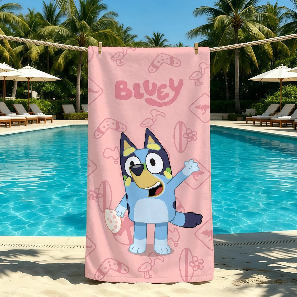 Cartoon Cute B-Bluey-ES Handtuch für Outdoor-Camping, Strandtuch, super saugfähiges, schnell trocknendes Sommerhandtuch