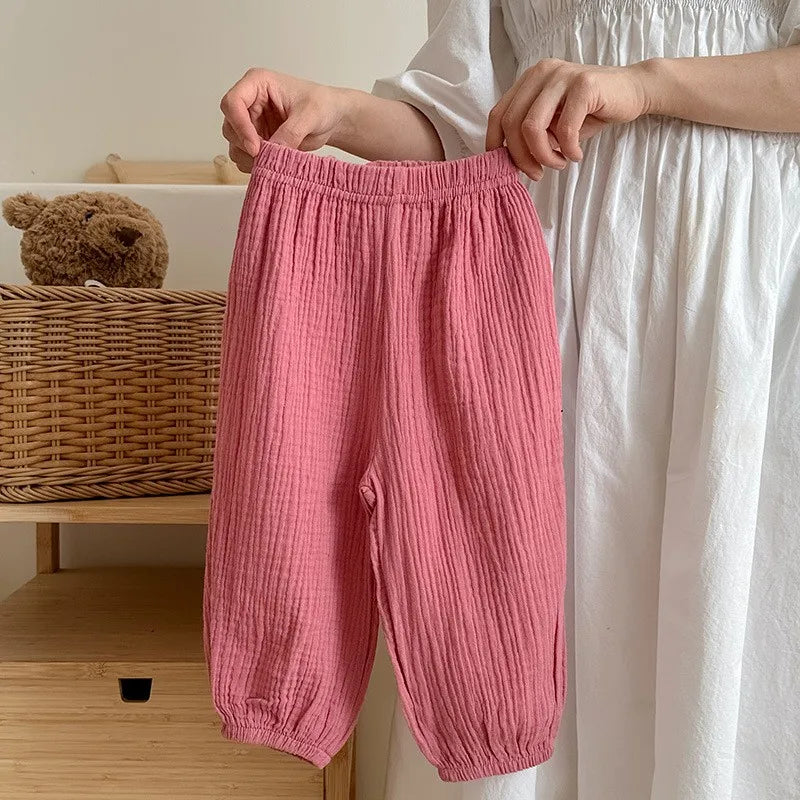 Einfarbig Einfache kinder Hosen Sommer Kleidung Dünne Lose Kinder Anti-moskito Hosen Baby Mädchen Pumphose Casual Hosen