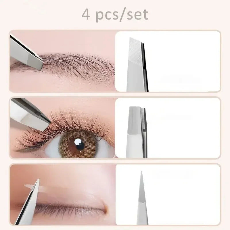 Ouriner Augenbrauenpinzetten-Set, 4-teilig, Edelstahl-Augenbrauenpinzette, professionelles Beauty-Tool-Set für das nach innen gerichtete Haarwachstum